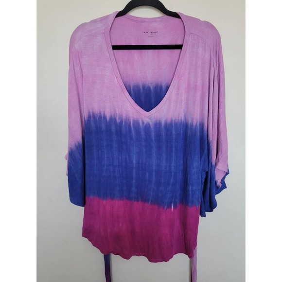 Lane Bryant Womens Tie Dye Poncho Top Tie Waist Slub Knit Size 18/20 - Picture 2 of 9